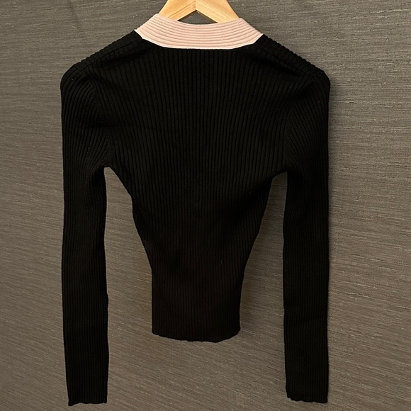 INC Black and Beige V-Neck Ribbed Knit Sweater - Picture 3 of 3